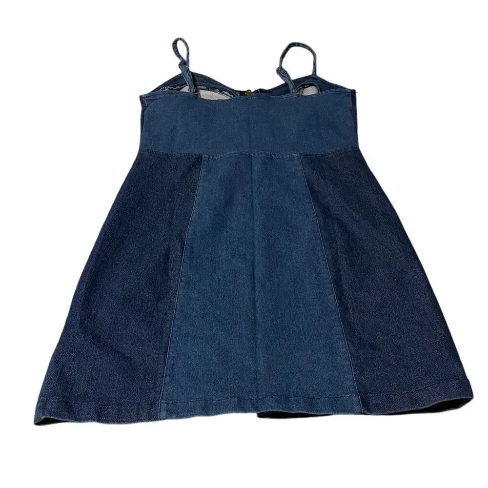 Derek Heart Tow-Tone Color Block Denim Mini Dress Women's Size S - Picture 4 of 6